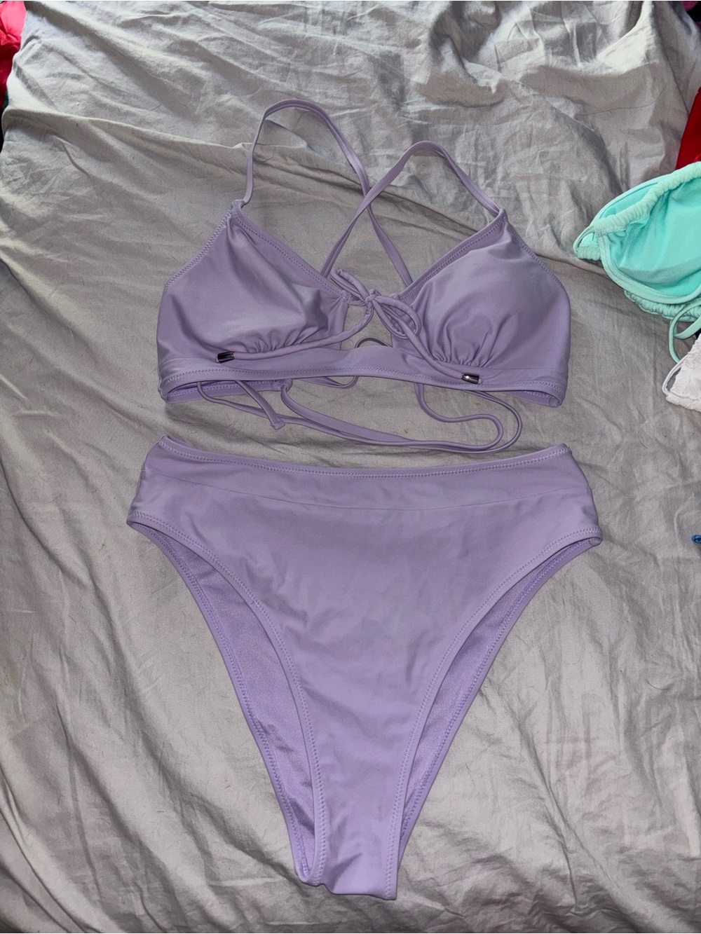 Cupshe Lavender Strappy Triangle High-Waist Bikini